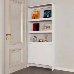 틈새 슬림장 오픈형 문뒤 수납장 도어 책장 180x60x12cm 웜화이트