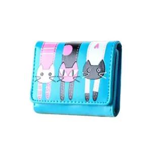 초등반지갑 여학생 PU 11.9cm 3단 패션반지갑 블루