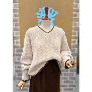 [레코브](타임스퀘어점패션관)끝단배색 브이넥 풀오버 울니트LC41F2KN002X)