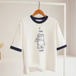 [잇수다] 테드베 피치 기모 프린팅 라인배색 루즈핏 반팔 링거 티셔츠