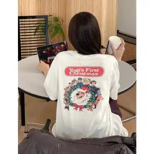 [공구우먼] 메리크리스 기모 프린팅 반팔 티셔츠 85427 빅사이즈 여성의류