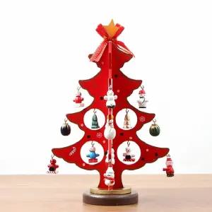 (빨간방울 오너먼트 25cm) 탁상용 크리스마스 원목트리/캠핑/펜션/장식/카페/사무실/학원/소품/테이블