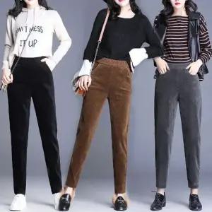 여성 융털 기모밴딩 골지 일자팬츠