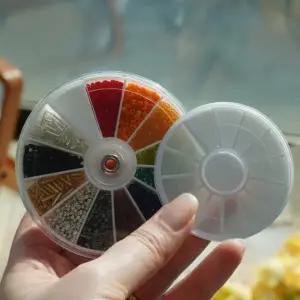 (사이즈 S)12칸 원형 비즈 네일 파츠 투명 케이스 통 2size 스톤 큐빅 보관함 보관 정리