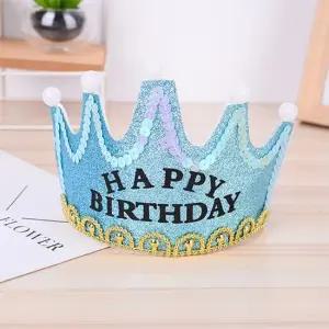 부직포 글리터 LED생일 왕관 머리띠(스카이블루)