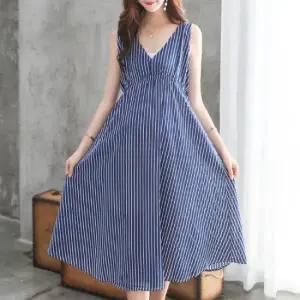 빅사이즈 스트라이프 브이넥 원피스 여성 임부복 9006