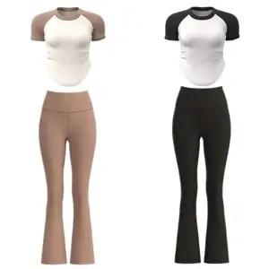 [셀러에이드]여성 슬림 반팔 부츠컷 레깅스 상하의 세트 1P 운동복 여자바지
