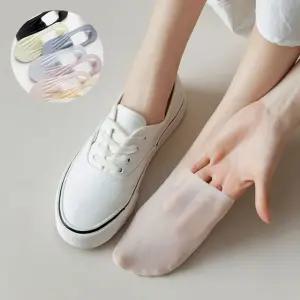 아이스 실크 투명 쿨 덧신 5켤레 면 여성 양말 벗겨짐 방지 뒤꿈치 실리콘 페이크 삭스