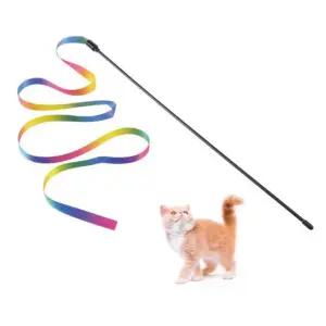화려한 레인보우 색상 리본끈 스틱 고양이 장난감