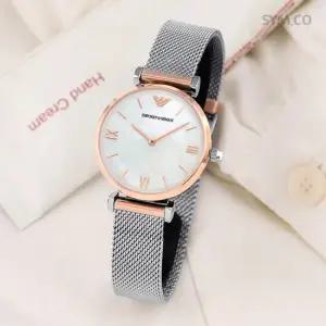 알마니 AR2067 레트로 데일리 로즈 콤비 메쉬 화이트 자개 여자 메탈 시계 d