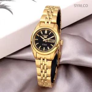 세이코5 SYMA40K1 블랙다이얼 골드톤 라운드 오토매틱 여자 메탈 시계 d