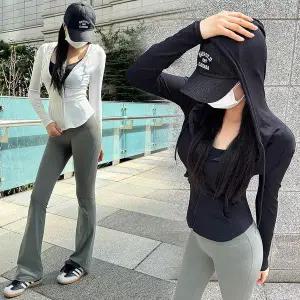 [골드스마일]라인업크롭후드티 골지 집업 슬림 긴팔 트레이닝 요가