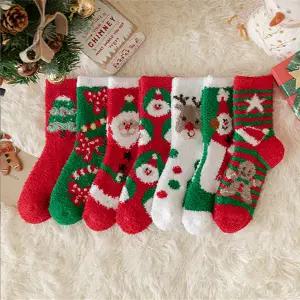 (6종세트)CW01 고급 크리스마스 보들보들 수면양말01 선물 트리 데코
