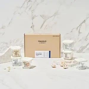 [글라스락] 베이비 눈금 이유식용기 큰용량 270ml 스마일캡 6조 선물세트 (코코넛밀크)