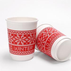 [해피팩]12온스 헬로니트 이중 종이컵 420ml 크리스마스 디자인 일회용 단열컵 120개