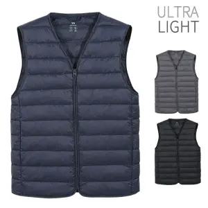 [디바옴므]겨울 지퍼 V넥 경량 패딩 집업 조끼