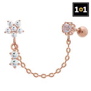 [메리그린][1+1] 14K 골드필드 핀 플라워큐빅 체인 피어싱 (한쪽판매)