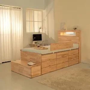 브래티 슈퍼싱글 1100 3단 수납형 LED 침대 참죽 원목 프레임  착불