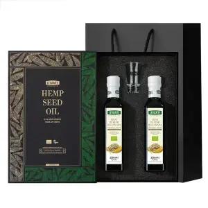 [선물세트]르반테 유기농 대마종자유 250ml 2병 선물세트 + 오일잔,블랙쇼핑백