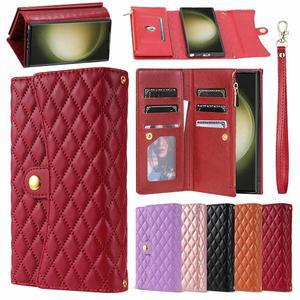 [수나르]갤럭시S25 S24 S23 S22 S21 플러스 울트라 FE 엣지 퀄팅 명품 가죽 카드수납 지갑 스트랩 케이스