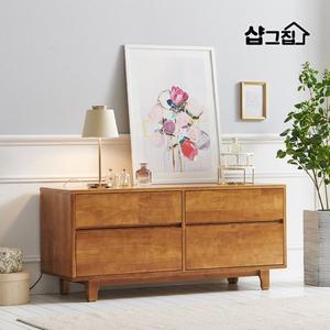 [기타]러버 원목 고무나무 2단 와이드 거실장 수납장 서랍장 1200