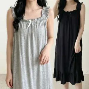 캡내장 프릴 민소매 롱 원피스 잠옷 파자마 홈웨어