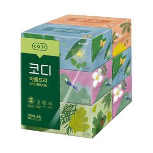 코디 아름드리 미용티슈, 200매, 6입, 1개