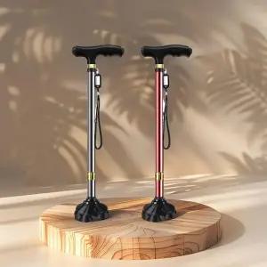 노인 지팡이 할머니 할아버지 환자용 4발 의료 휴대용 네발 높이조절 LED라이트 사발 어르신 지팡이