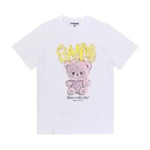 GANNI T4289 151 테디 로고 프린트 여성 반팔티