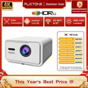 가정용 빔프로젝터 플릭스톤 D9W 미니 프로젝터 2500 ANSI 풀HD 1080P 4K 영화용 안드로이드 스마트 TV 비디오 LED 홈시어터
