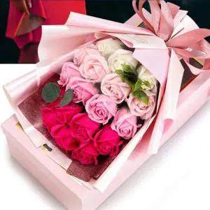 예쁜꽃다발 장미비누꽃 핸드메이드 발표회 연주회 꽃다발 졸업 입학 축하선물 레드 핑크 재재데이