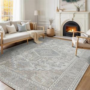 DS-LY 거실용 6x9 면적 러그, 침실용 초부드러운 로우 파일 레트로 식당용 대형 논슬립 카펫 빈티지 스트레스 액센트 농가 사무실 홈 데코용 Lbris 기계 세탁 러그