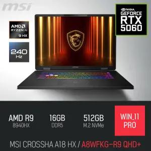 ⓒ MSI 크로스헤어 A18 HX A8WFKG-R9 QHD+ 16GB 512GB WIN11 / 18인치 편집 고성능 게임 포토샵 AI 노트북