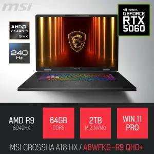 ⓒ MSI 크로스헤어 A18 HX A8WFKG-R9 QHD+ 64GB 2TB WIN11 / 18인치 편집 고성능 게임 포토샵 AI 노트북