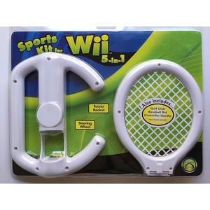 스티어링 휠, 테니스 라켓, 골프 클럽, 야구 배트, 컨트롤러 핸들이 포함된 닌텐도 Wii 5-in-1 스포츠 키트