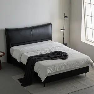 헤르짐머 에보니 천연가죽 호텔 침대 프레임 (Q/K/LK) 블랙