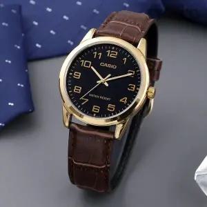 [카시오] MTP-V001GL-1B 심플 라운드 아날로그 정장 남자 가죽 손목시계 c