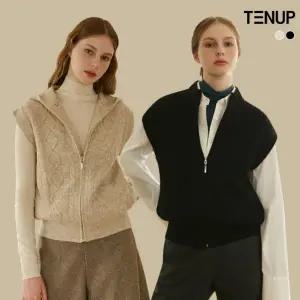 텐업 25FW 여성 케이블 니트 집업 베스트 2종