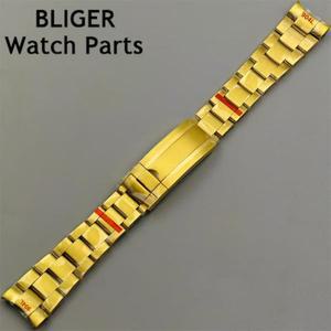 BLIGER 실버 블랙 골드 시계줄 슬라이드 잠금 걸쇠, 904L 스테인레스 스틸 스트랩, 시계 케이스에 맞는 밴