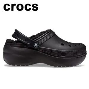 크록스 세이브존05 클래식 플랫폼 라인드 클로그 여성 털 클로그 207938-001