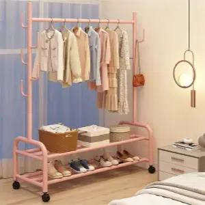 모던 철제 바구니 달린 침실 걸이 코트 이동식 핑크 행거