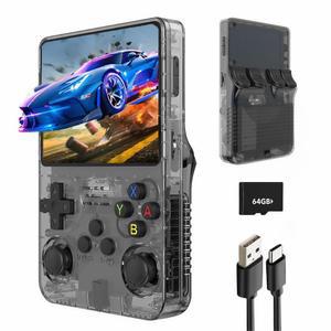 R36S HD 레트로 핸드헬드 게임 콘솔, 3.5인치 IPS 화면, 64GB 메모리, 20,000개 이상의 지원, 휴대용 아케이드 비디오 콘솔 선물(블랙)