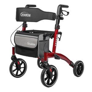 노인/ 롤레이터 워커 접이식 롤링 워커, 좌석 330파운드 용량 4개 큰 8인치 휠 핸드 그립 높이 조절 가능한 경량 알루미늄 7205(빨간색)