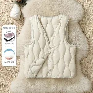 에블 여성 구스 패딩조끼 브이넥 경량 다운 베스트 보온