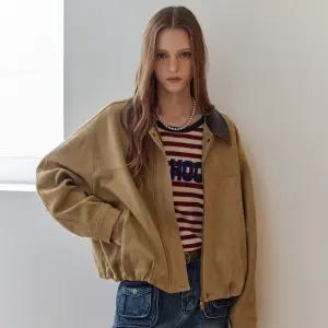 [MAXZA] 레더 배색 카라 페이크 스웨이드 점퍼