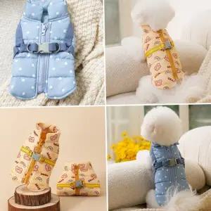 애견 패딩 조끼 소형견 겨울 반려견 강아지 하네스 패딩 방한복 외투 강아지산책 곰돌이 도트 산책