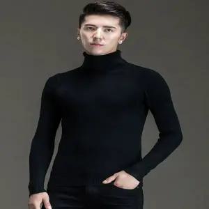 목티 폴라티 터틀넥 목폴라티 블랙 스웨터 남자 2025 가을 옷깃 내부 바닥 셔츠 탄성 슬림 피트 탑