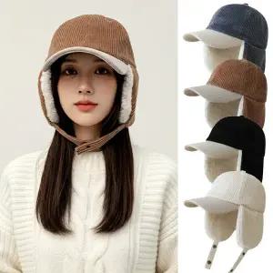 엔비 코듀로이 볼캡 귀달이 겨울 방한 한파 양털 똑딱이 모자