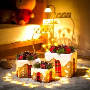 크리스마스 눈쌓인 빨간 리본 선물상자 장식 3종세트 카페 매장 인테리어