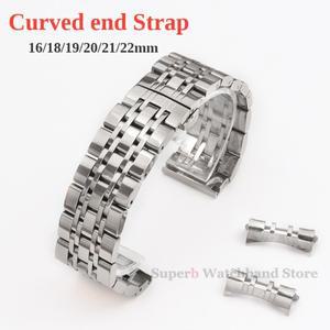 TISSOT 솔리드 스테인레스 스틸 시계 스트랩, 곡선 엔드 밴드 교체 팔찌, 나비 버클, 16mm, 20mm, 22mm